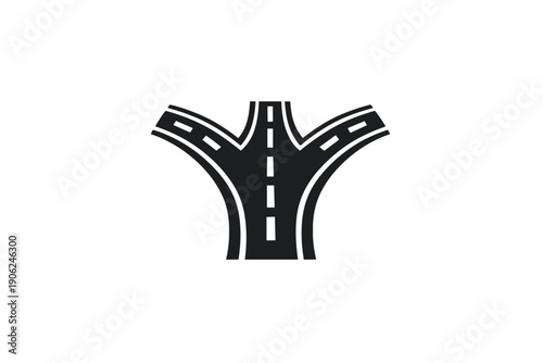 Fork in the road splitting into three lanes, concept of choice