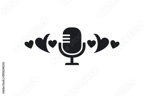 Minimalist vector icon of a microphone with heart sound waves