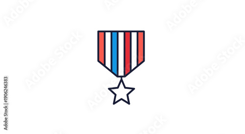 Military service medal with red white and blue ribbon and star honor award decoration