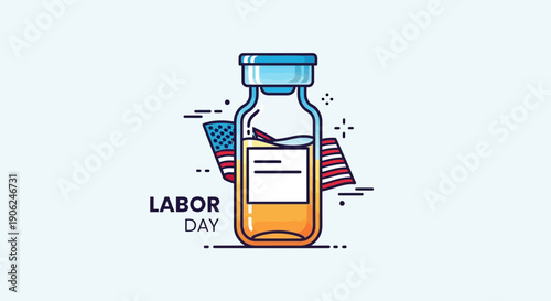 American Labor Day illustration featuring a medical vial and USA flag symbolizing national