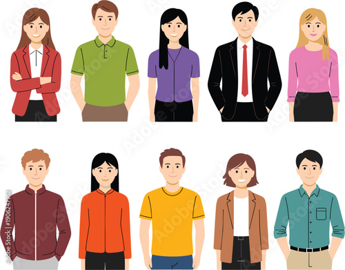 Diverse professional people avatar vector illustration set featuring men and women in business casual and formal office attire for corporate team design