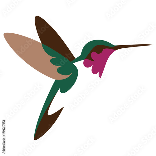 Hummingbird bird abstract minimalist colorful artistic geometric style illustration with pink throat and green wings isolated on white background for creative design projects decor