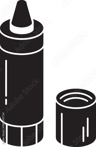 Glue container bottle with applicator tip and separate cap for stationery and hobbyist crafts