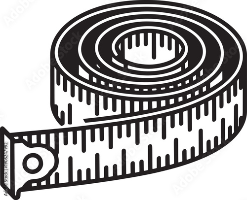 Measuring tape roll vector icon for sewing and construction projects isolated outline design