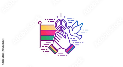 Vibrant illustration of global peace and unity with praying hands a flag a dove and a universal