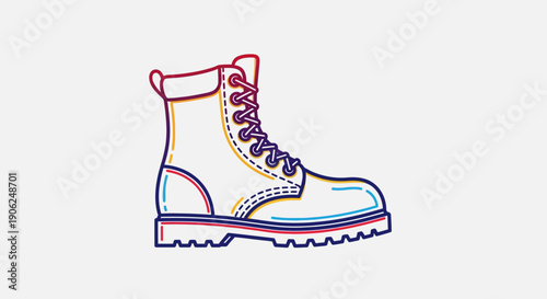 Vibrant minimalist boot illustration with colorful outline modern footwear design graphic