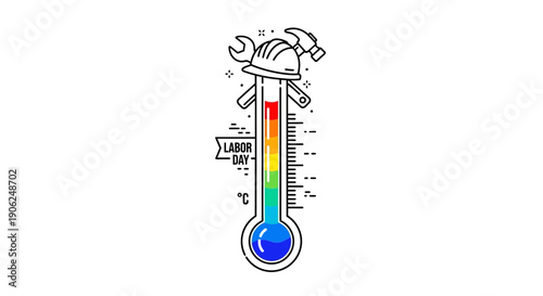 Colorful Labor Day vector illustration with tools and thermometer representing work