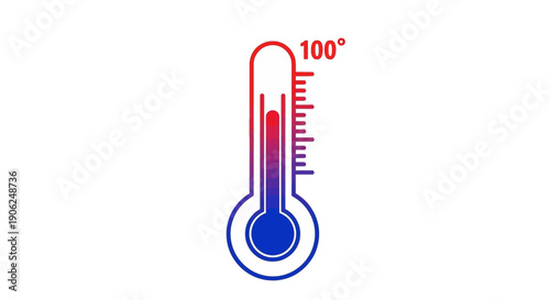 Vibrant blue and red gradient thermometer illustrating a high temperature of 100 degrees on a