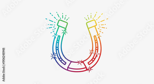 Vibrant Rainbow Horseshoe with Sparkling Stars Symbolizing Fortune and Good Luck Design Element