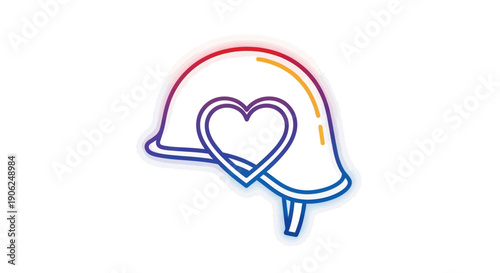 A stylized military helmet with a gradient heart, representing peace, love, and empathy