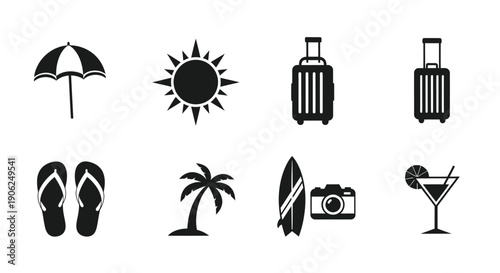 Summer Beach Vacation and Tropical Travel Element Icon Set
