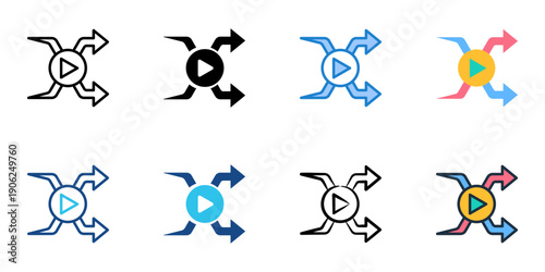 Shuffle icons set multiple style collection. Editable stroke 
