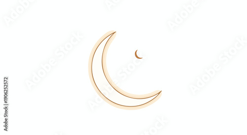 Simple golden line art crescent moon and tiny star vector illustration isolated