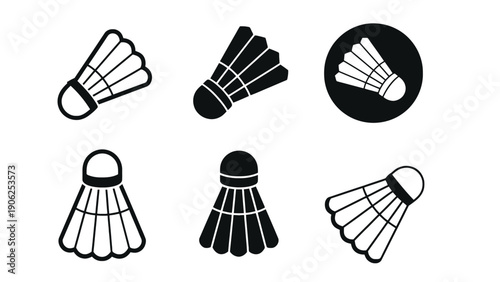 Shuttlecock vector icons in black and white colors for sports design