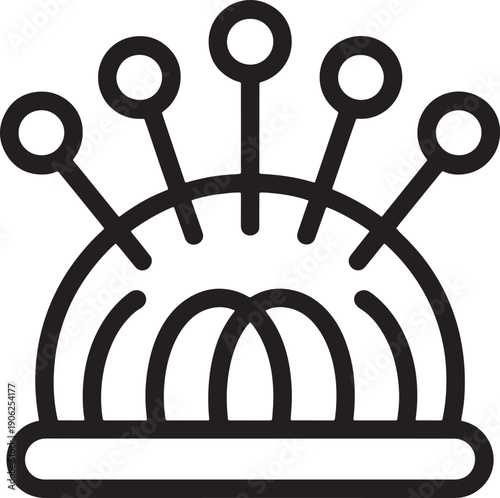 Sewing pincushion with multiple straight pins inserted outline icon representing tailoring craft and dressmaking tools
