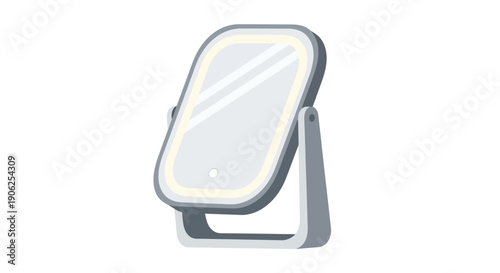 An illuminated makeup mirror with stand.