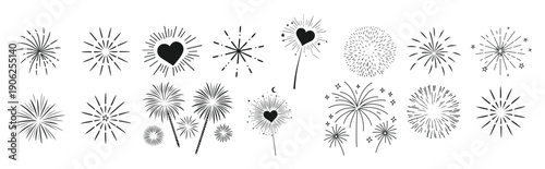  fireworks with stars and sparks festival silhouette