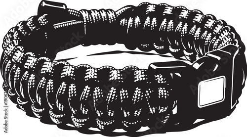 Stylish paracord bracelet with metal buckle isolated on white background