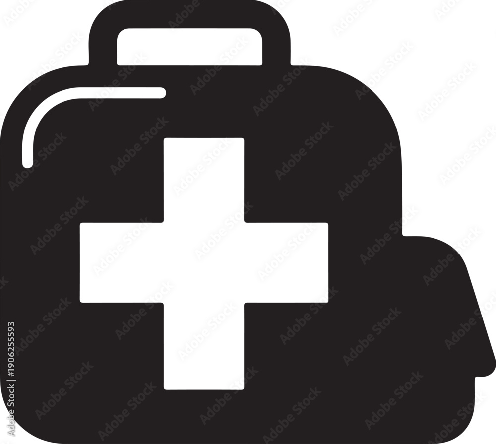 Obraz premium Minimalist medical kit icon with white cross isolated on white background