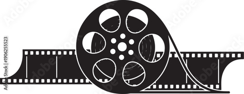 Minimalist film reel and strip vector illustration isolated on white background