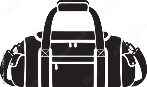 Minimalist black travel duffle bag vector illustration isolated on white background