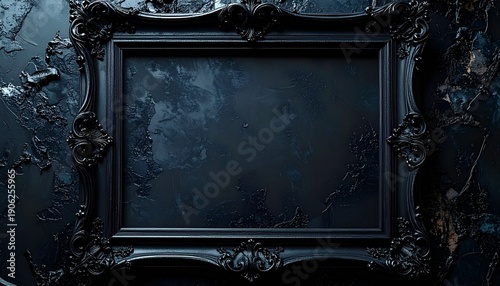 Ornate Black Picture Frame on Dark Background.