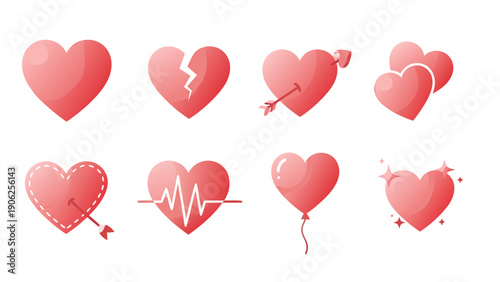 Collection of various red heart icons representing love and emotion