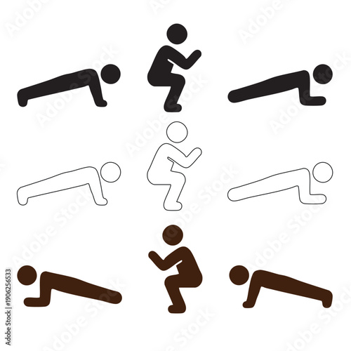 Bodyweight Exercise And Workout Position Icon Set