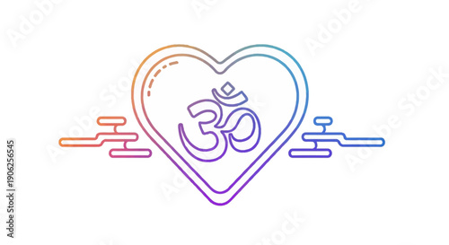 Gradient Outline Heart with Om Symbol Meditative Graphic Design Artwork for Spiritual Wellness and