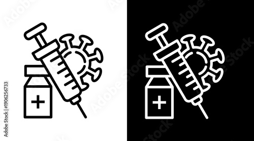 Vaccination White Icon Set Vector 