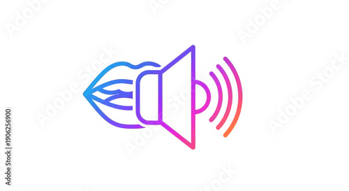 Stylized gradient icon of human lips speaking into a speaker emitting sound waves digital