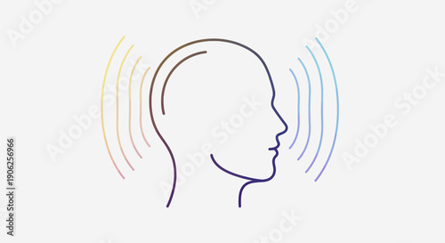Abstract depiction of human head with sound waves representing communication and thought processes
