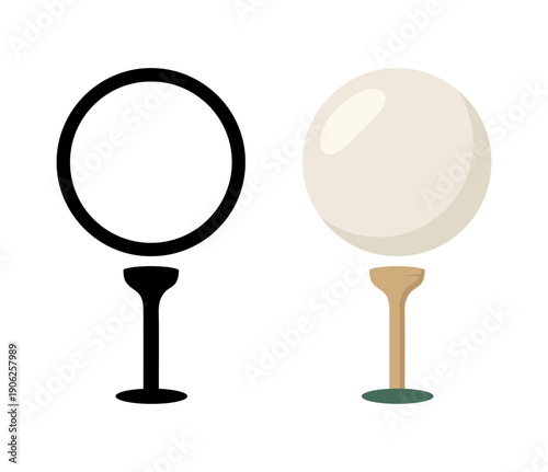 Golf ball on tee icons set, line and flat symbols for starting shot drive and golf club equipment vector illustration