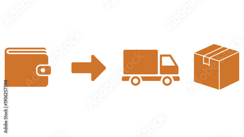 Wallet icon transferring money to delivery truck for shipping package