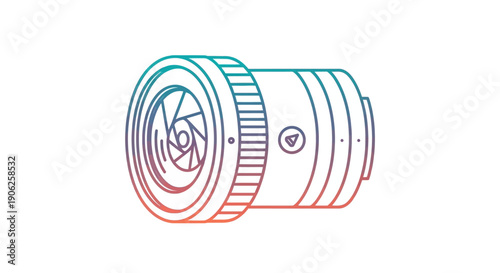 Modern gradient line art illustration of a professional camera lens for photography enthusiasts