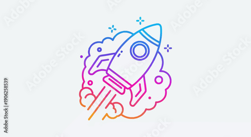 Vibrant gradient line art rocket icon illustrating innovation, rapid growth, and future aspirations