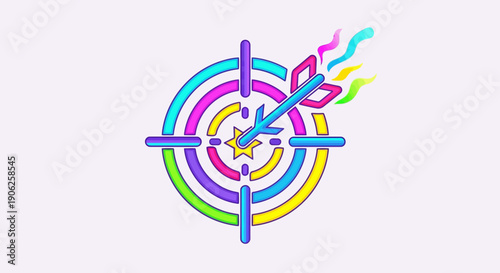 Vibrant Neon Target with Dart Hitting Bullseye Representing Goal Achievement and Success