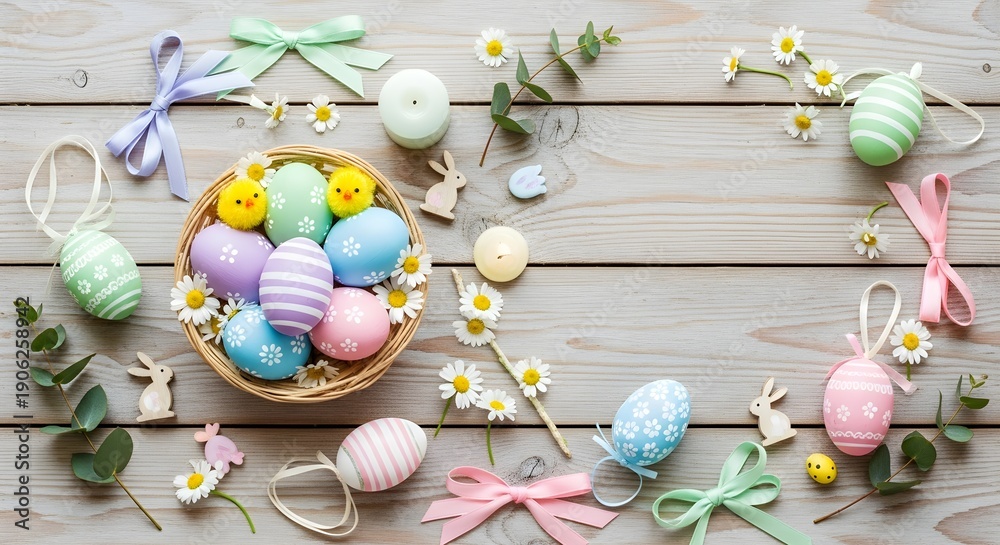 custom made wallpaper toronto digitalEaster eggs decorations on wooden background