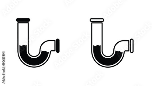 P-trap pipe icon set with black silhouette on white background