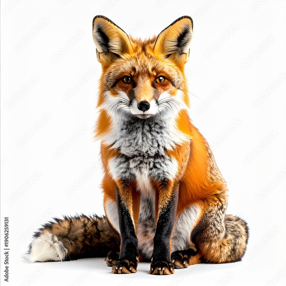 Obraz premium Red Fox Sitting on White Background.