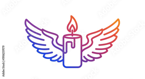 Vibrant gradient candle with wings flying light abstract spiritual symbol icon graphic design