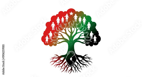 Community Tree of Unity with Diverse People and Roots of Solidarity and Human Connection