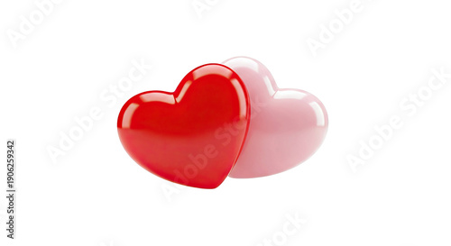 Two Heart Shapes, One Red, One Pink, On White Background