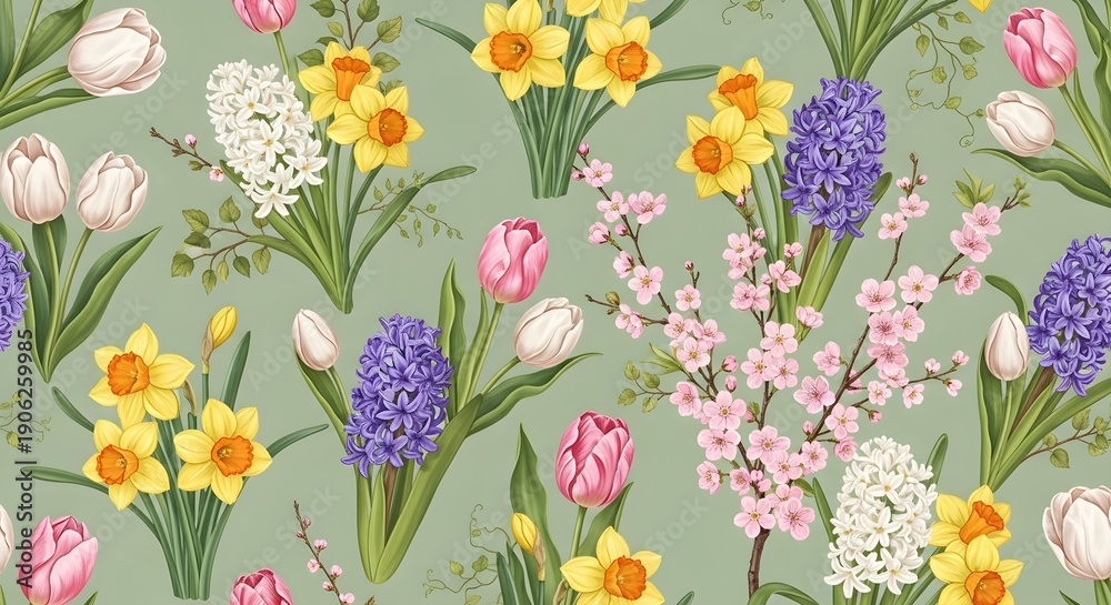 custom made wallpaper toronto digitalFloral pattern with spring flowers