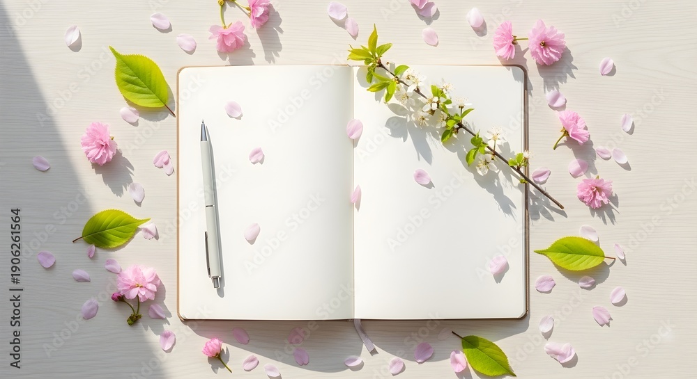 custom made wallpaper toronto digitalNotebook pen and floral arrangement overhead view