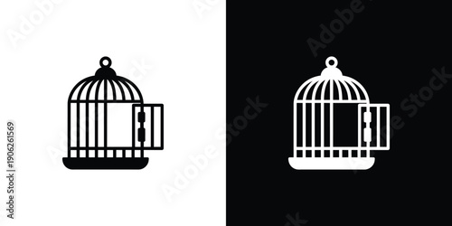 Black and white birdcage on contrasting backgrounds