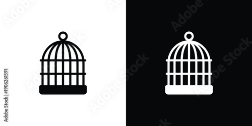 Black and white birdcage on split background symbol
