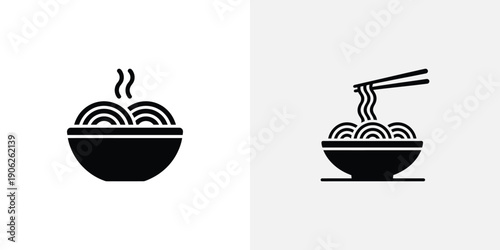 Black and white of steaming noodle bowls chopsticks