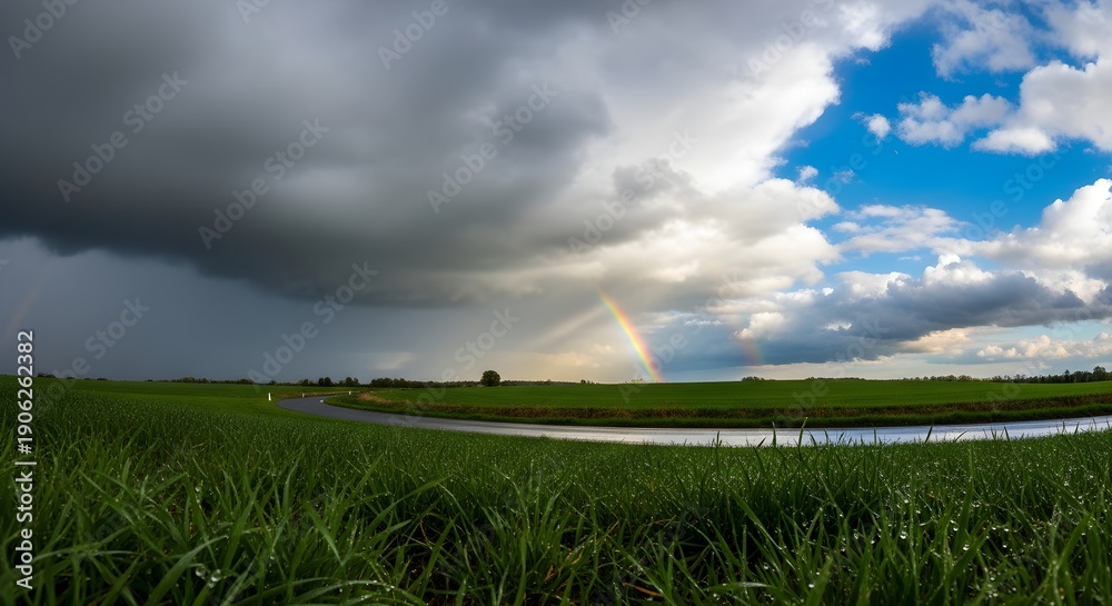 custom made wallpaper toronto digitalRainbow over field and water