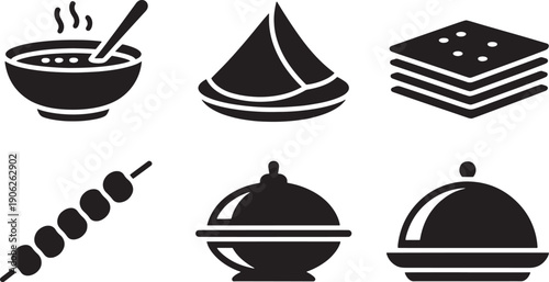 Set of ramadan food vector icons. Traditional muslim iftar meal silhouette collection